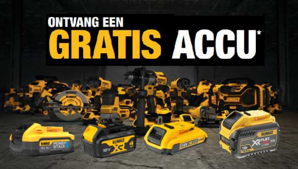 Ontvang een gratis accu bij aankoop van een DeWalt machine